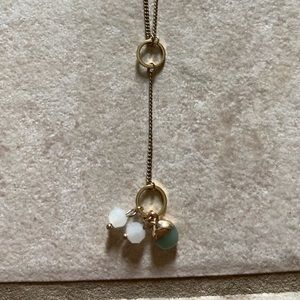 Charming Charlie’s necklace - sage green pendant with white beads and gold hoop